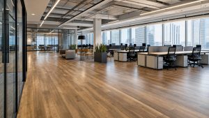 Best flooring for commercial office space in Atlanta Georgia open plan LVP hardwood