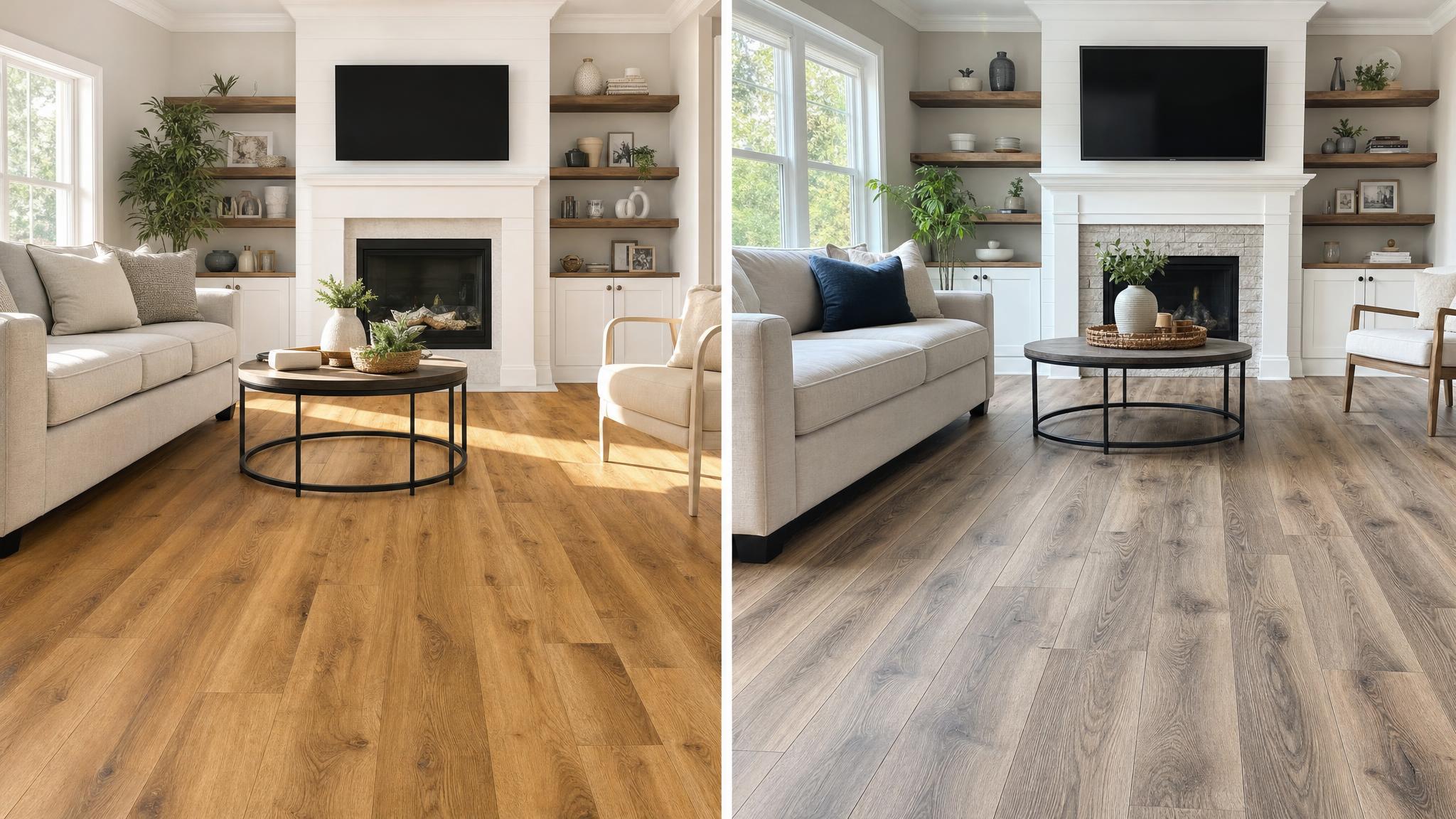 LVP vs laminate flooring side-by-side comparison in Alpharetta home